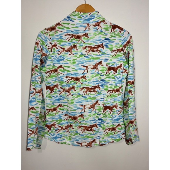 Ibkul Womens S Horse Print Long Sleeve Quarter Zip Pickleball Golf Shirt Blue - Picture 3 of 10